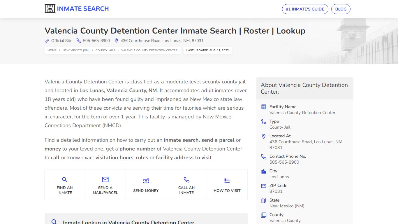 Valencia County Detention Center Inmate Search | Roster ...