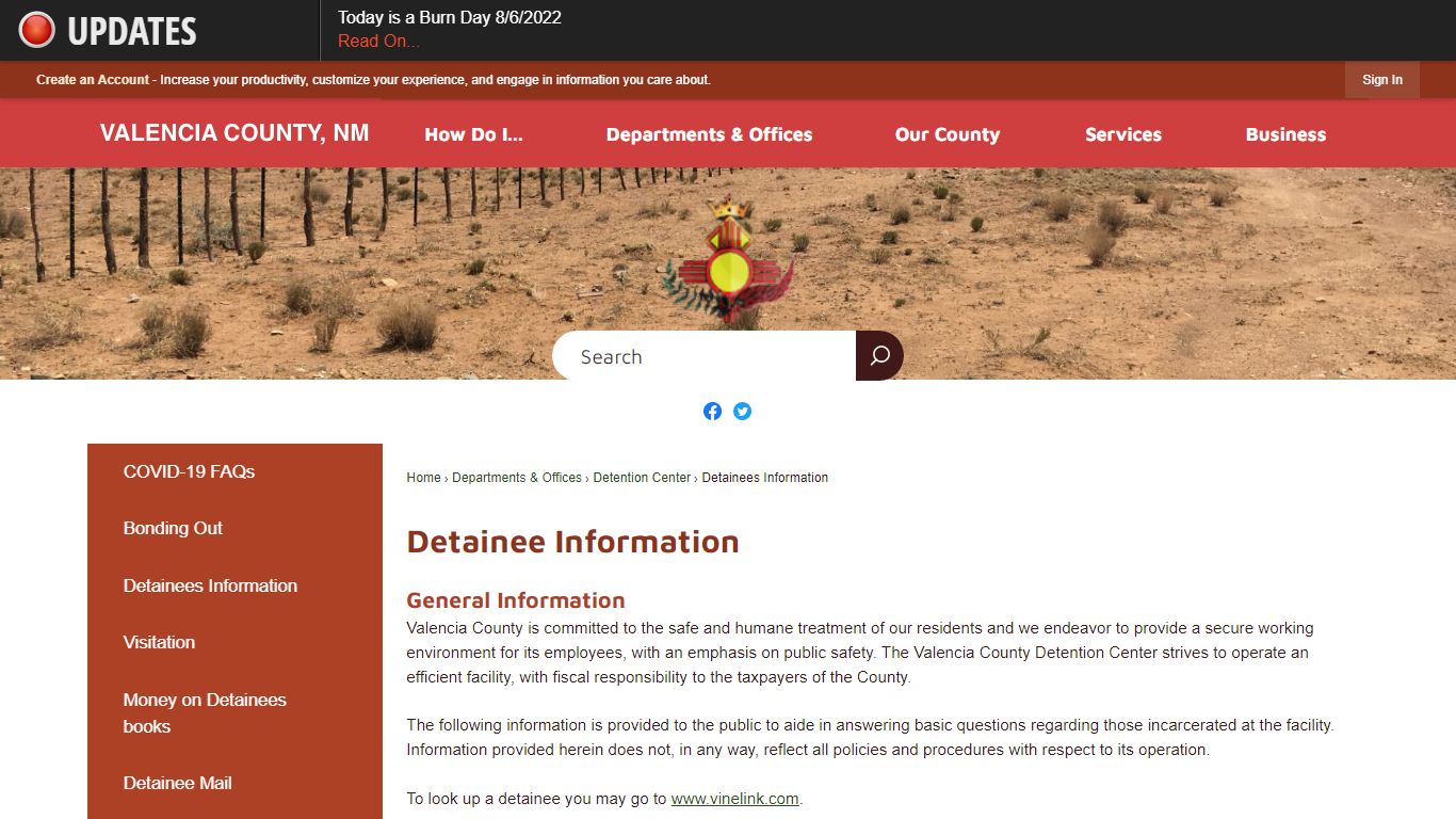 Detainee Information | Valencia County, NM